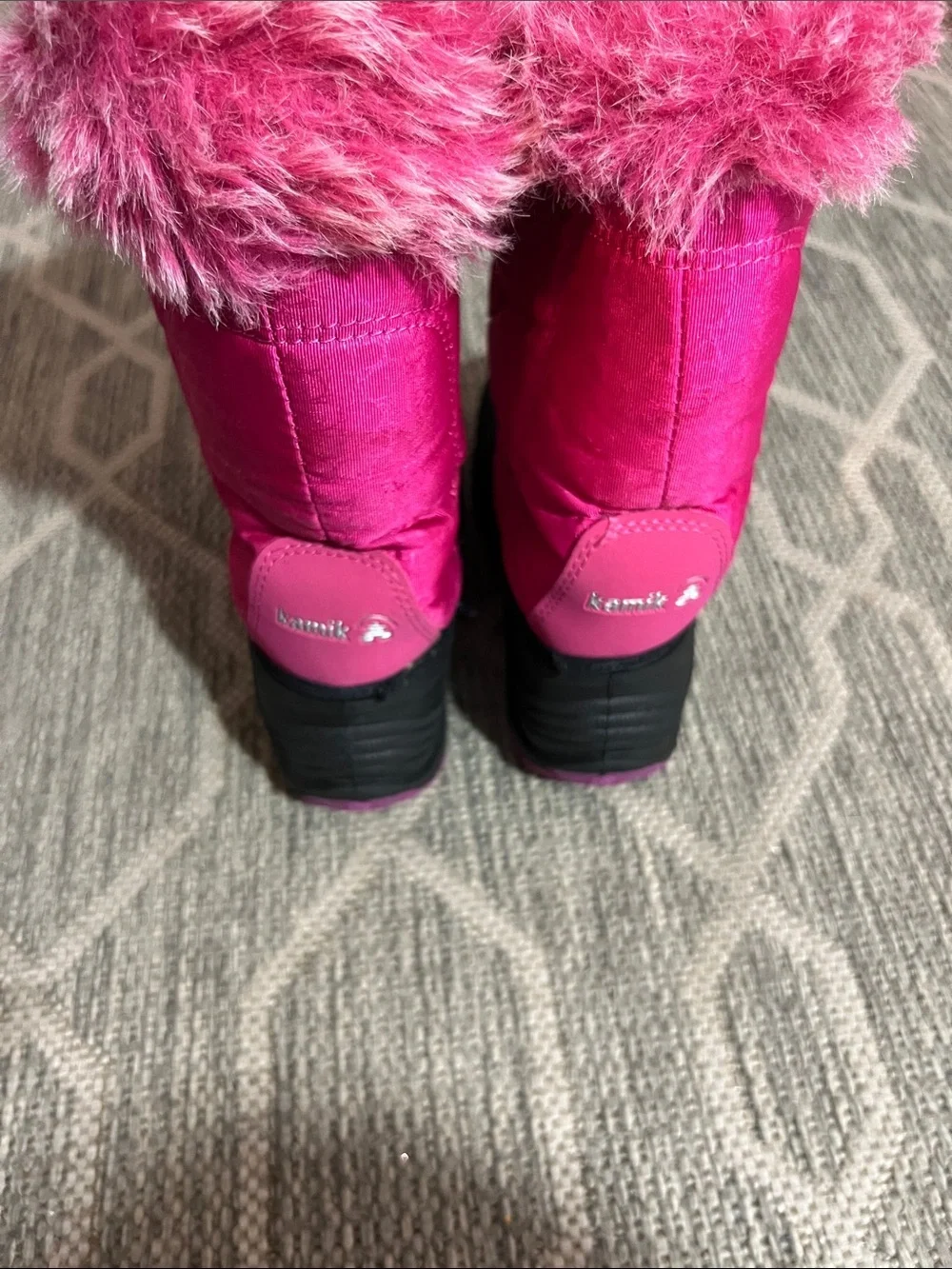 Kamik Kids Bright Pink Faux-Fur Winter Boots with Black Shell